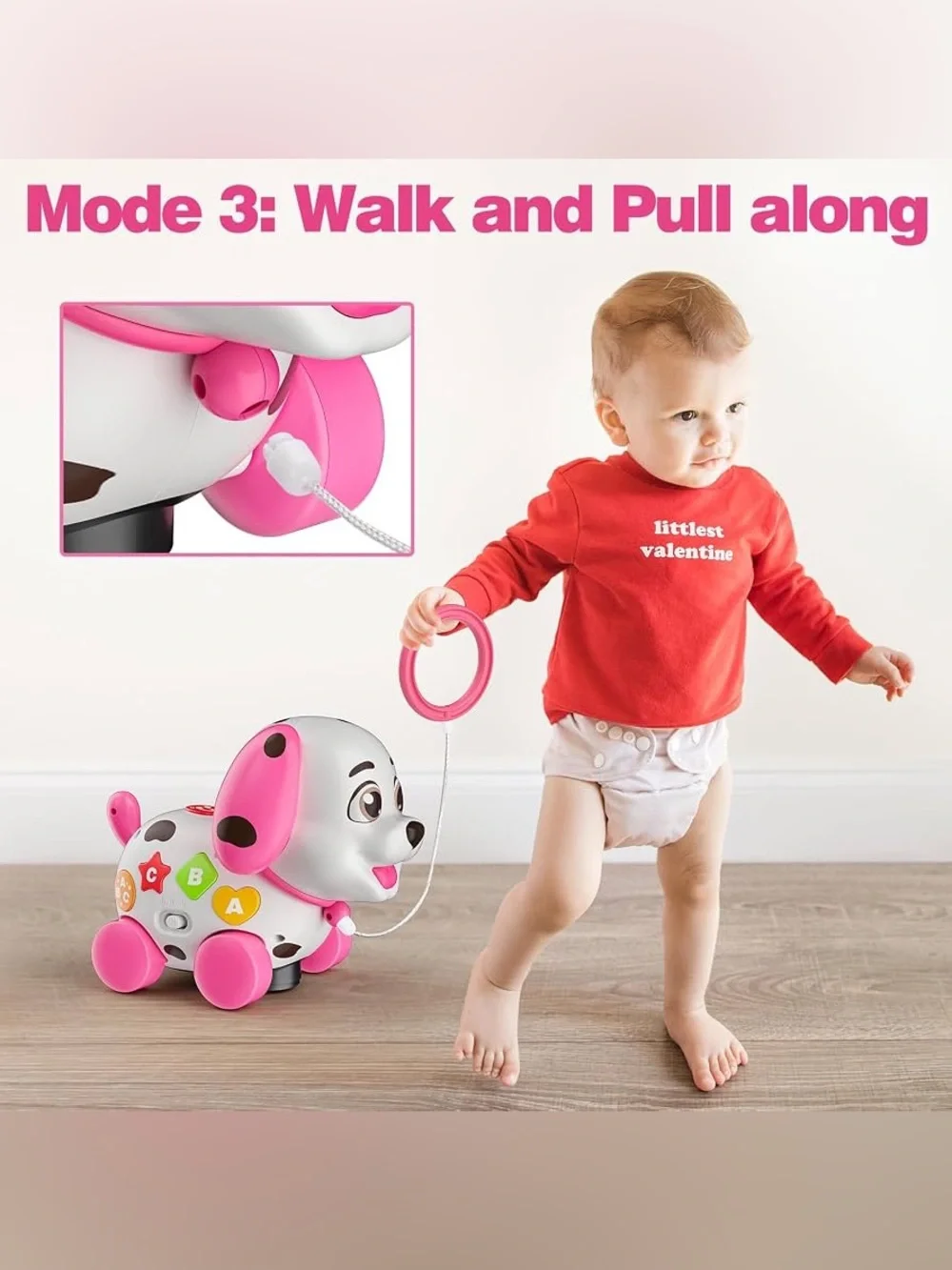 Pink Musical Pull-Along Puppy Toy for Toddlers - Interactive Learning Play